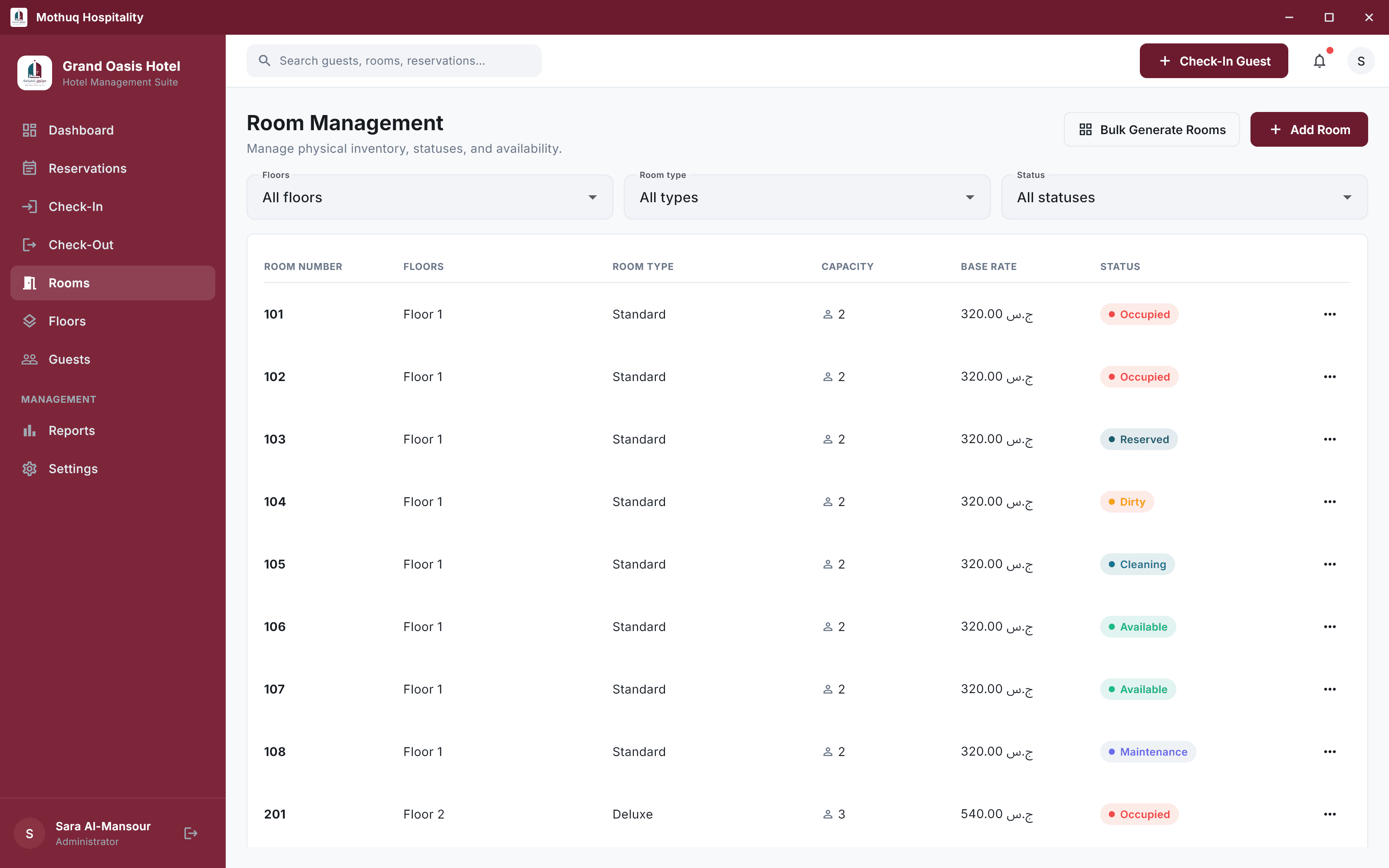 Room management screen